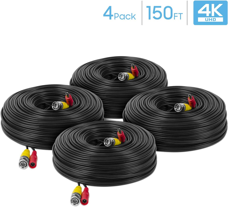 4-Pack 4K Security Camera Cable 150FT BNC Cable, Camera Wire