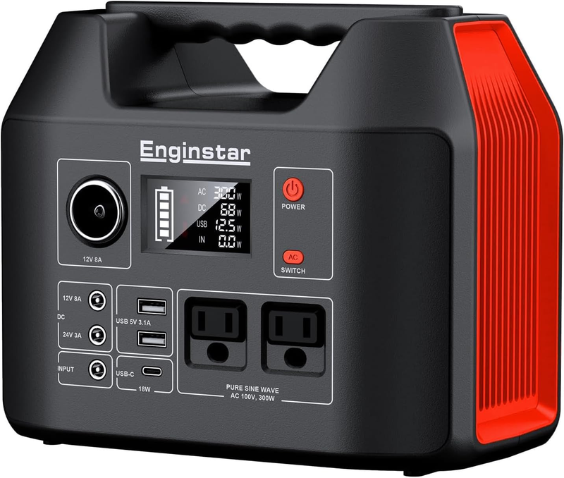 Portable Power Station 300W 296Wh Battery Bank 110V AC Outdoors Camping Hunting