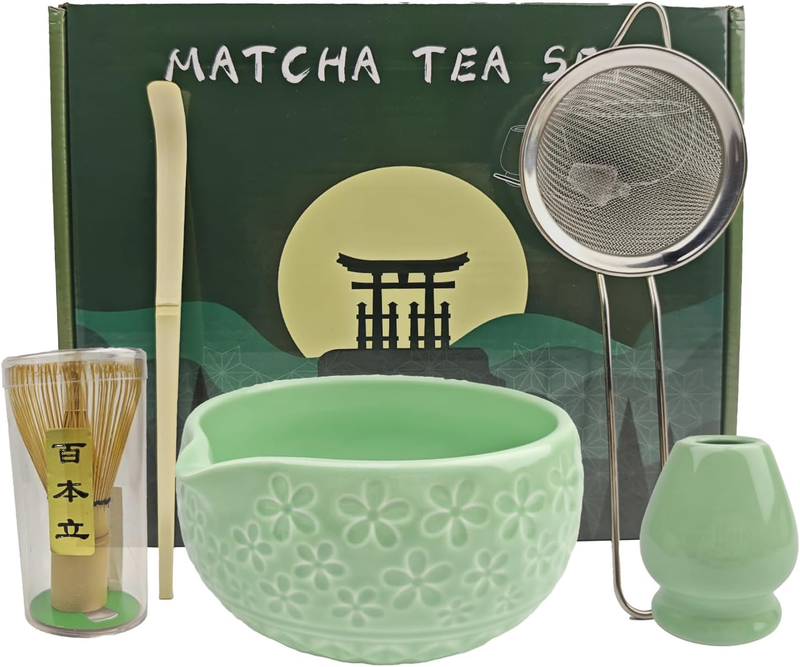 Matcha Whisk Set,5Pcs Ceramic Japanese Matcha Set Includes Matcha Bowl, Matcha W