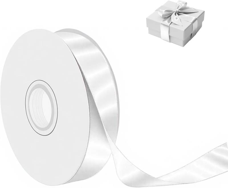 White Satin Ribbon 1 Inch X 50 Yards Double-Faced Polyester for Wedding Decorati