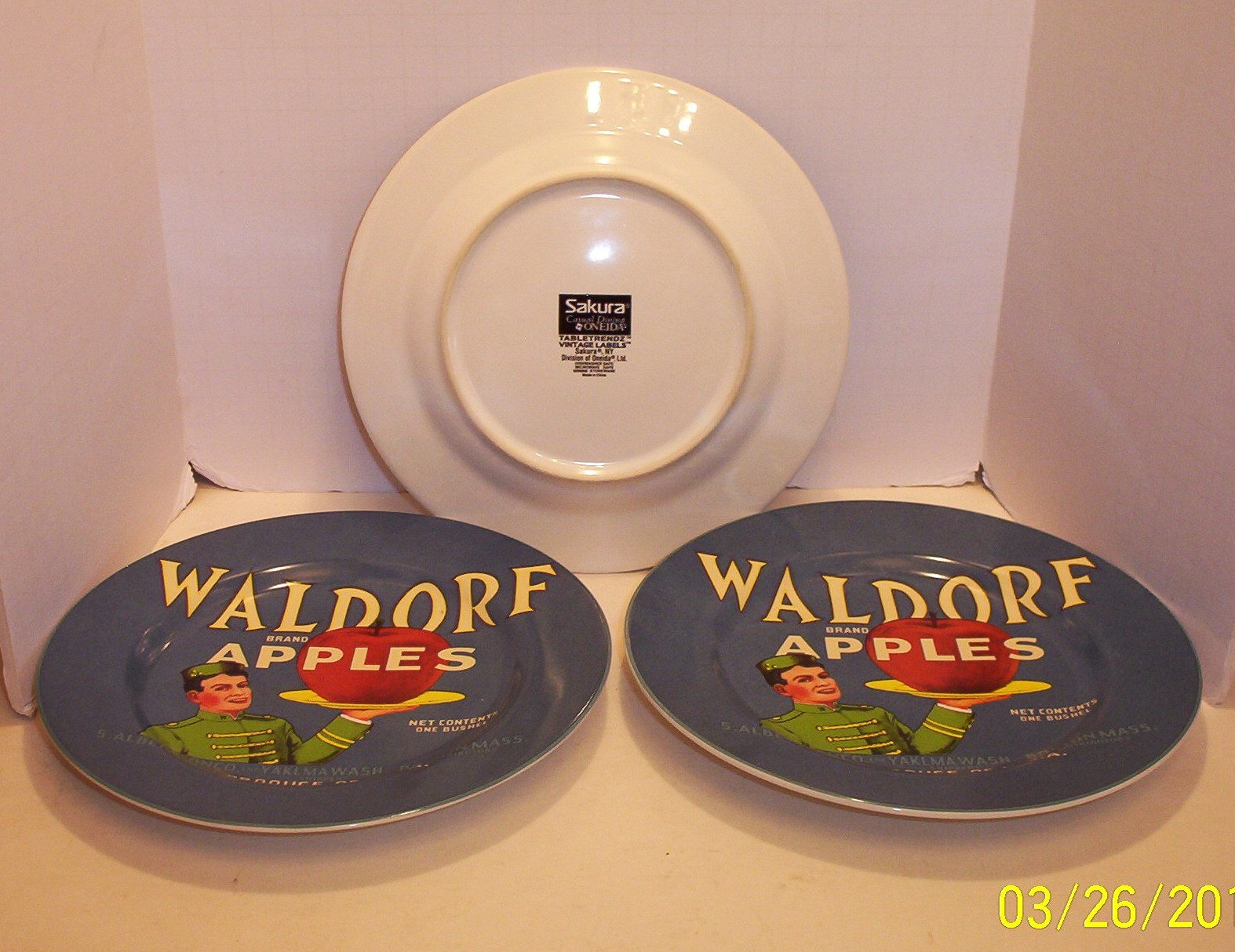 3 Sakura Oneida Vintage Label Salad Plates ( Stoneware Waldorf Brand Apples )