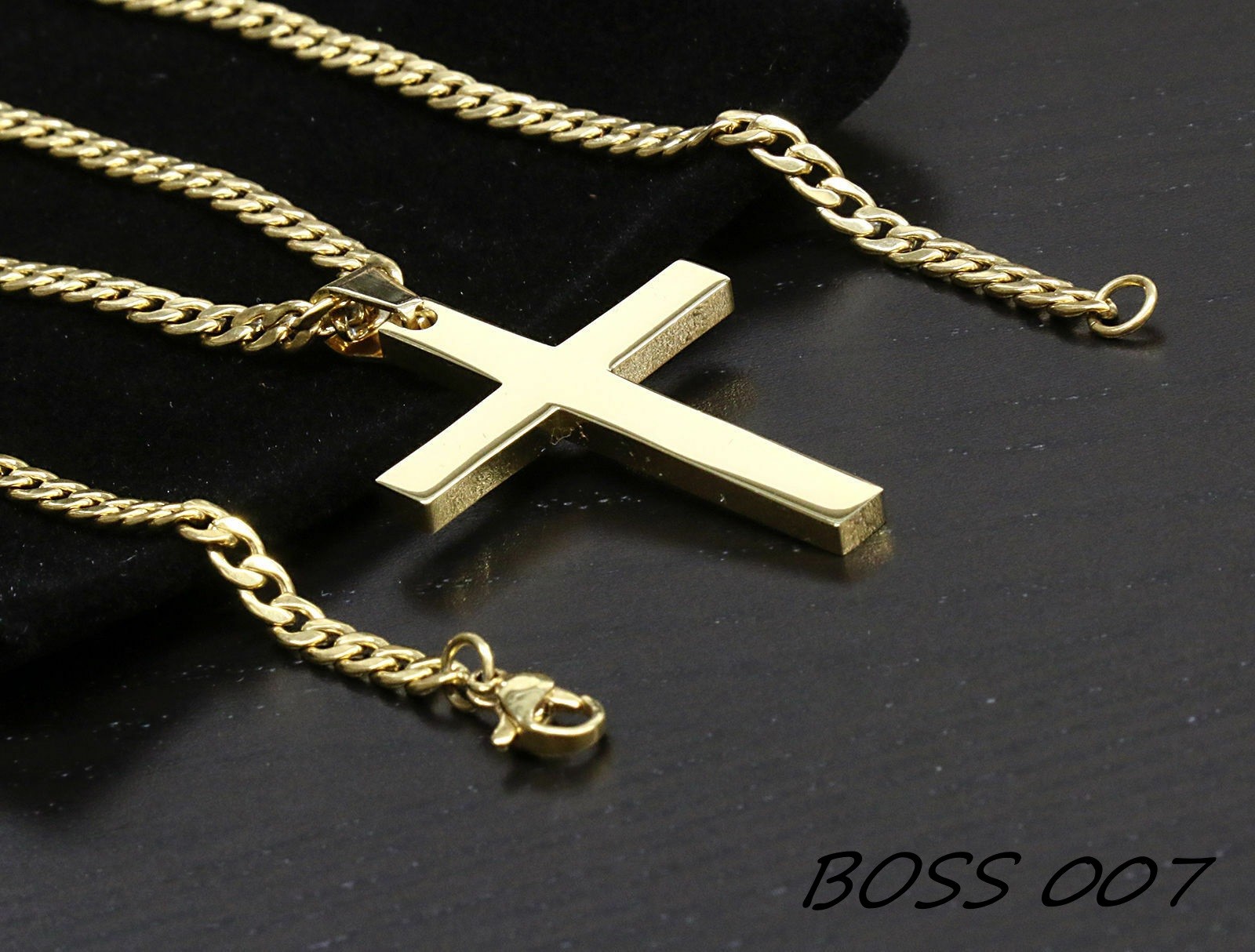 BREND Stainless Steel Gold Plated Cross Plain Pendant 24