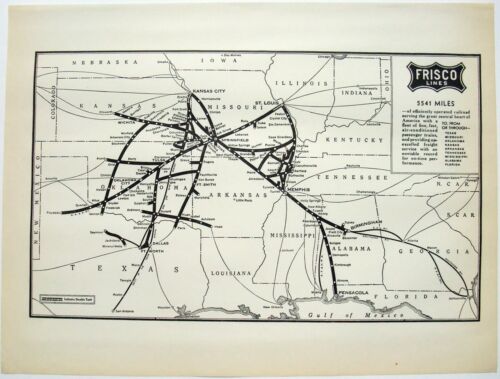 Frisco Lines Railroad - Original 1937 System Map. St. Louis San Francisco 
