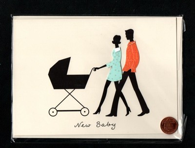 PAPYRUS NEW BABY Parents Stroller 3-D - Blank Greeting Card W/ TRACKING