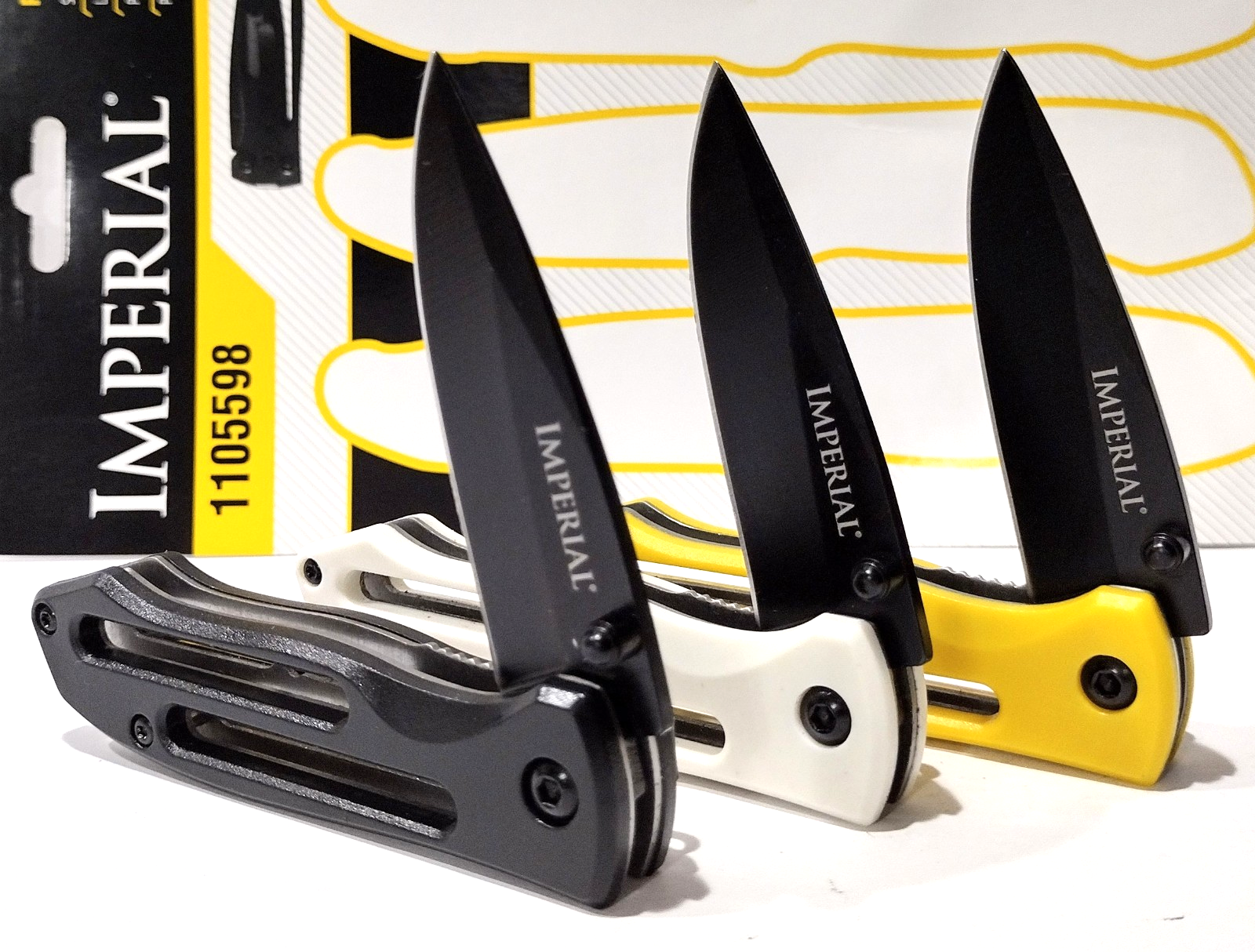 Imperial Schrade Black White Yellow Folding Pocket Knife 3