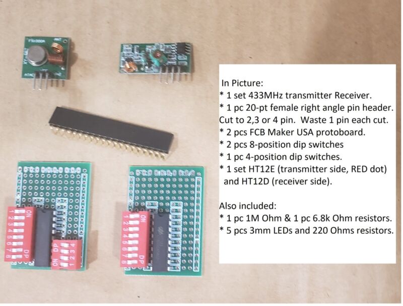 FCB Maker USA HT12E, HT12D Remote Control DIY with RF Receiver Transmitter
