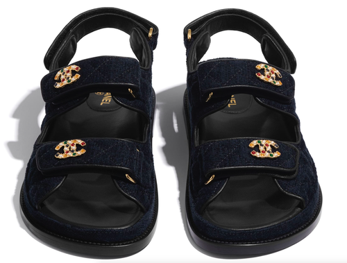 Pre-owned Chanel 21a Blue Velvet Denim Cc Logo Mule Slide Strap Flat Teva Dad Sandal 38