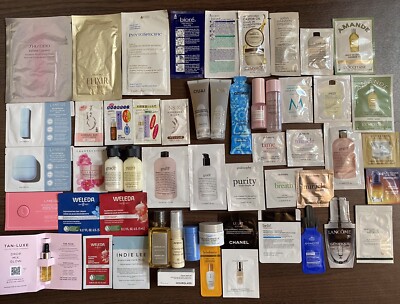 54 High End Skincare Sample LA MER Glow Recipe AVEDA REVIVE OUAI tan luxe Chanel