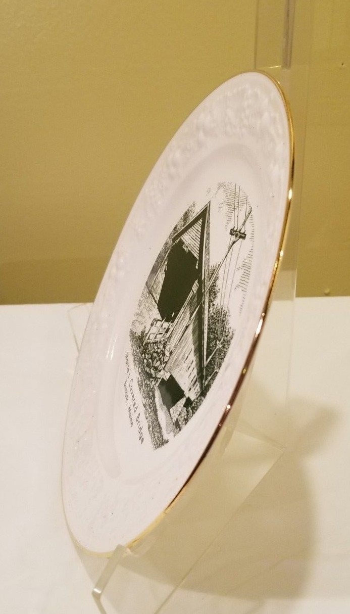 Vtg Morse's Covered Bridge Bangor Maine ME Homer Laughlin Eggshell Theme Plate