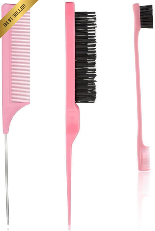 3-Piece Slick Back Hair Brush Set-Edge, Teasing & Rat Tail Combs for Curly Hair