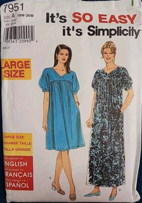 Simplicity Sewing Pattern 7951  Dress Size 18W-26W Uncut