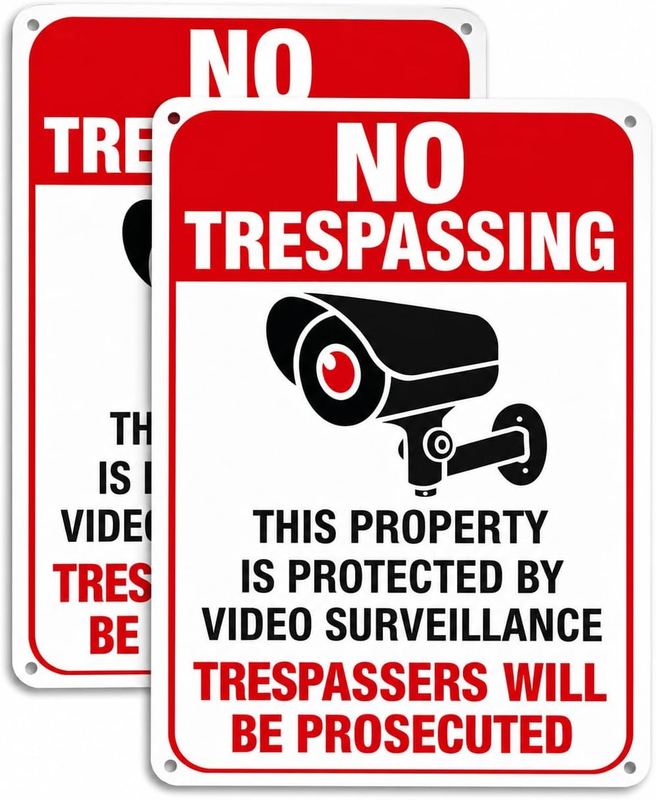 No Trespassing Video Surveillance Sign Outdoor 10X7 Inch Aluminum 2 Pack | UV Pr