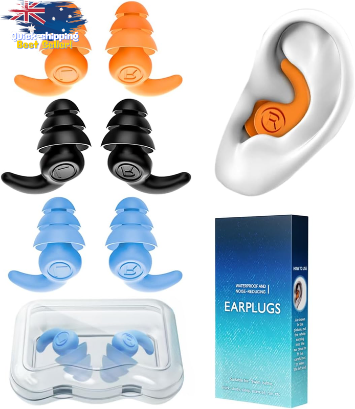 Waterproof Silicone Ear Plugs for Swimming, Shower, Surfing - 3 Pairs Reusable