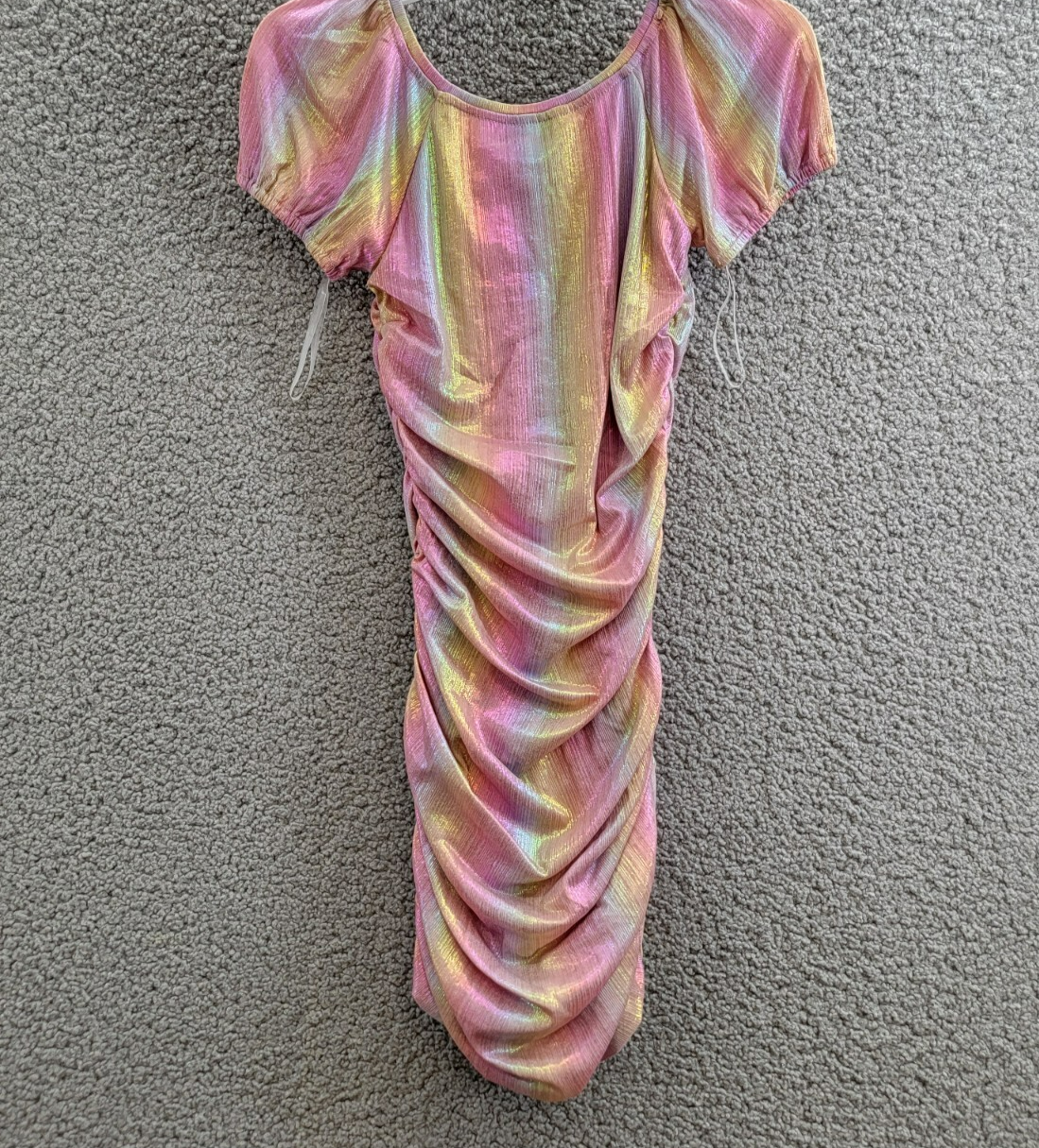 With Jules Ruched Square-Neck Mesh Dress Big Girls L Multi Short Sleeve Pullover - Picture 10 of 16