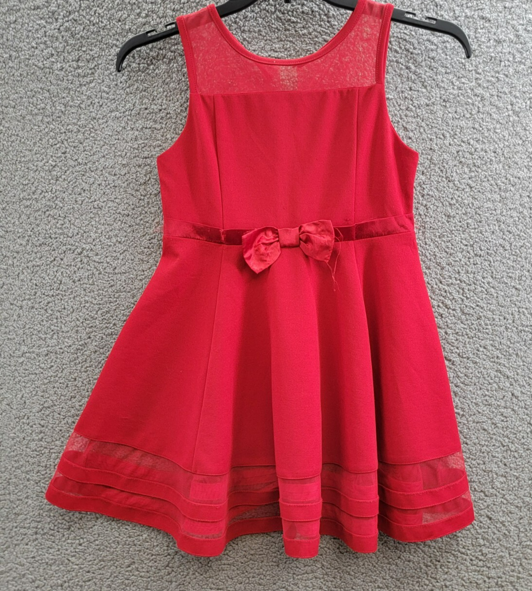 Calvin Klein Sleeveless Illusion Mesh Dress Girl's 10.5 Red Round Neck Back Zip - Picture 2 of 16