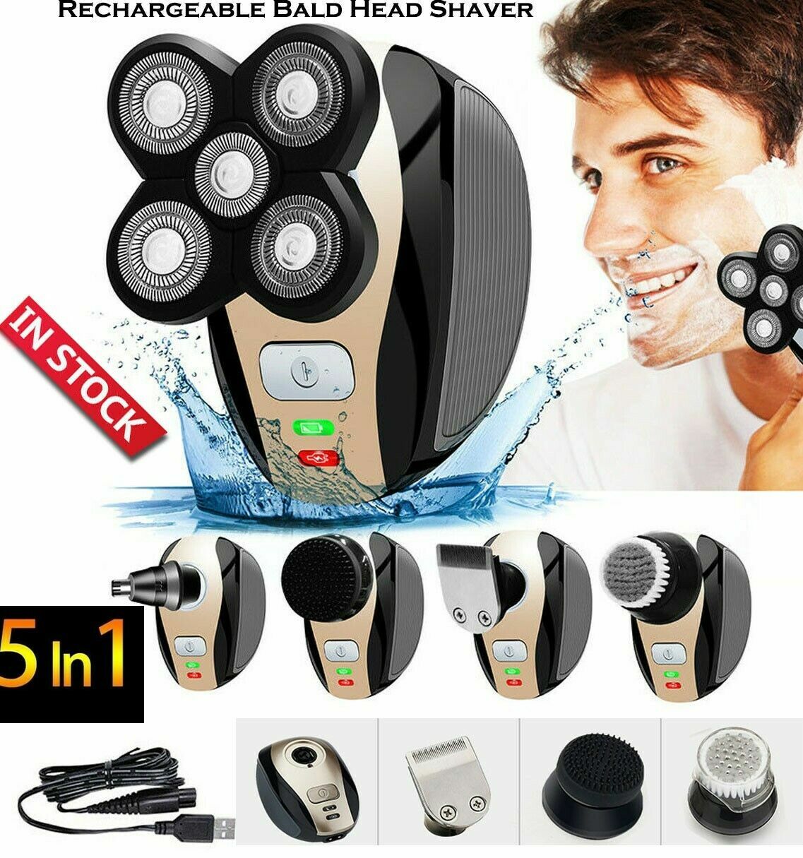 5 In1 Men 4d Rotary Electric Shaver Bald Head Beard Trimmer Hair