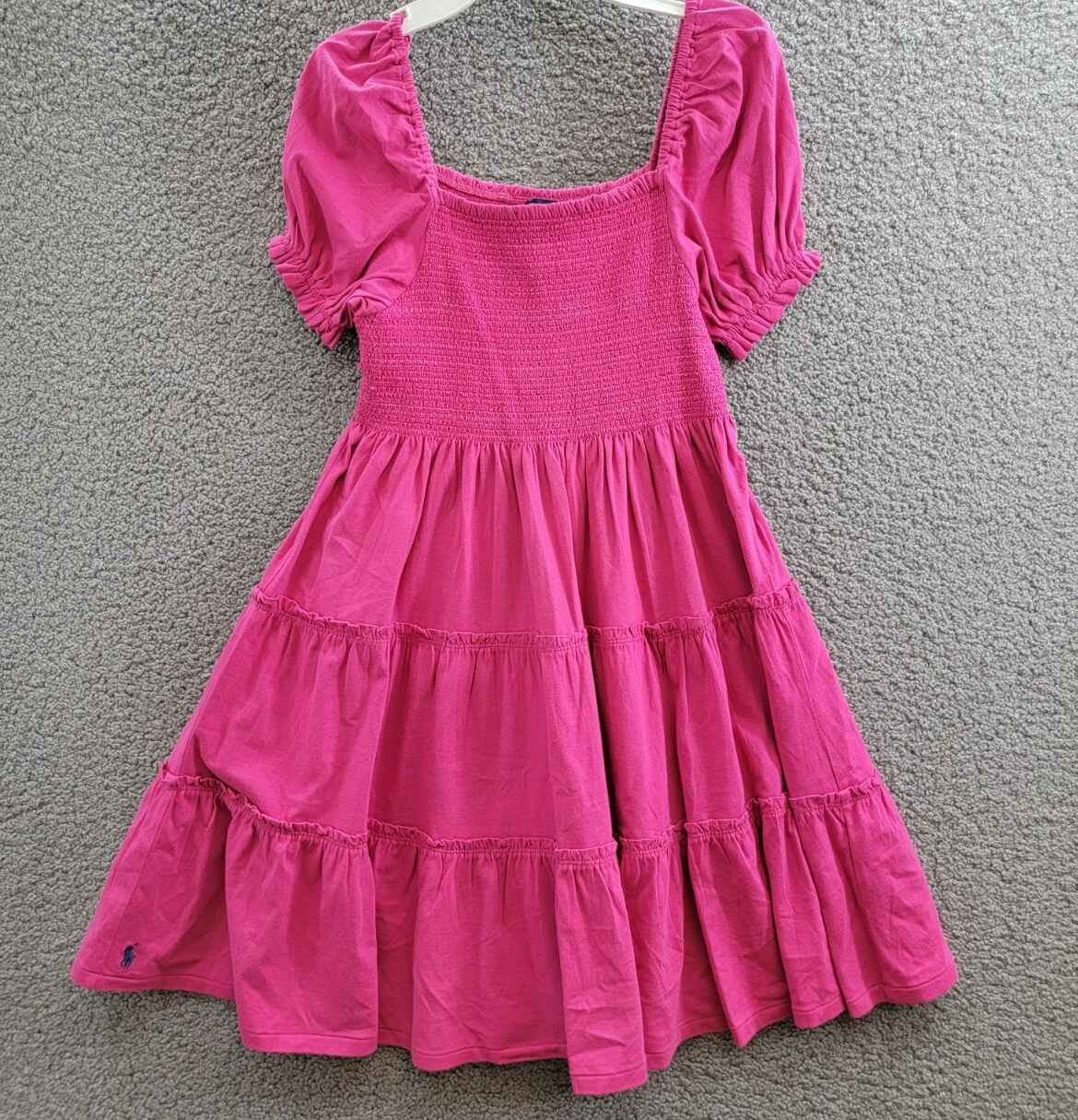 Polo Ralph Lauren Smocked Jersey Dress Big Girls XL (16) Pink Square Neck S/S - Picture 2 of 16