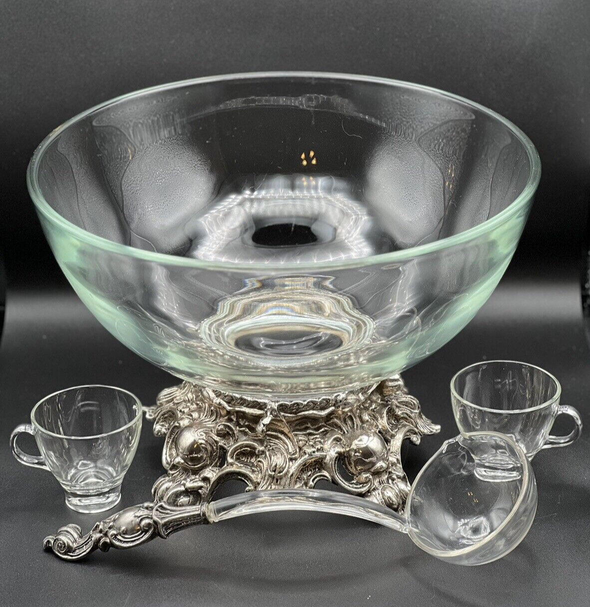 PITMAN-DREITZER 15pc PUNCH BOWL Ornate Stand, Ladle, 12 Cups | eBay