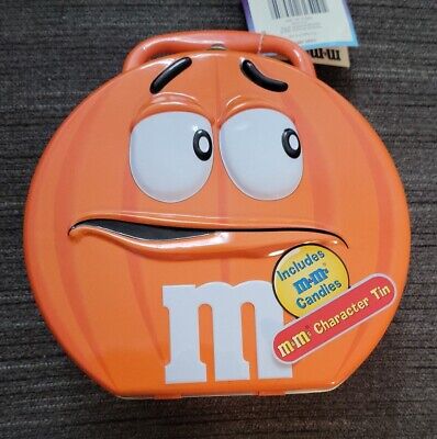 Vintage 2002 M&M Character Tin Orange Halloween Pumpkin Lunch Box Empty