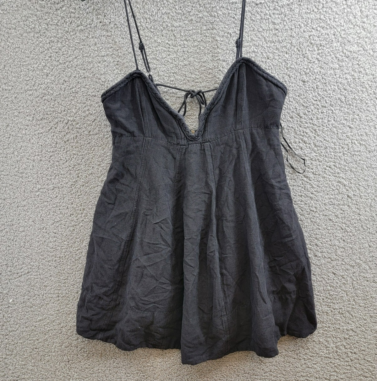 Free People Altura Mini Dress Women's L Black Sleeveless Linen Blend Back Zip - Picture 9 of 17
