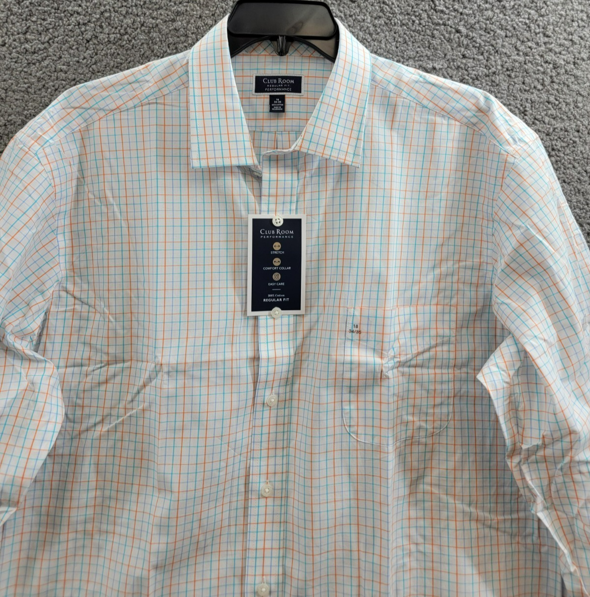 Club Room Regular Fit Performance Dress Shirt Men's 18 34-35 Orange/Aqua L/S - Picture 3 of 19