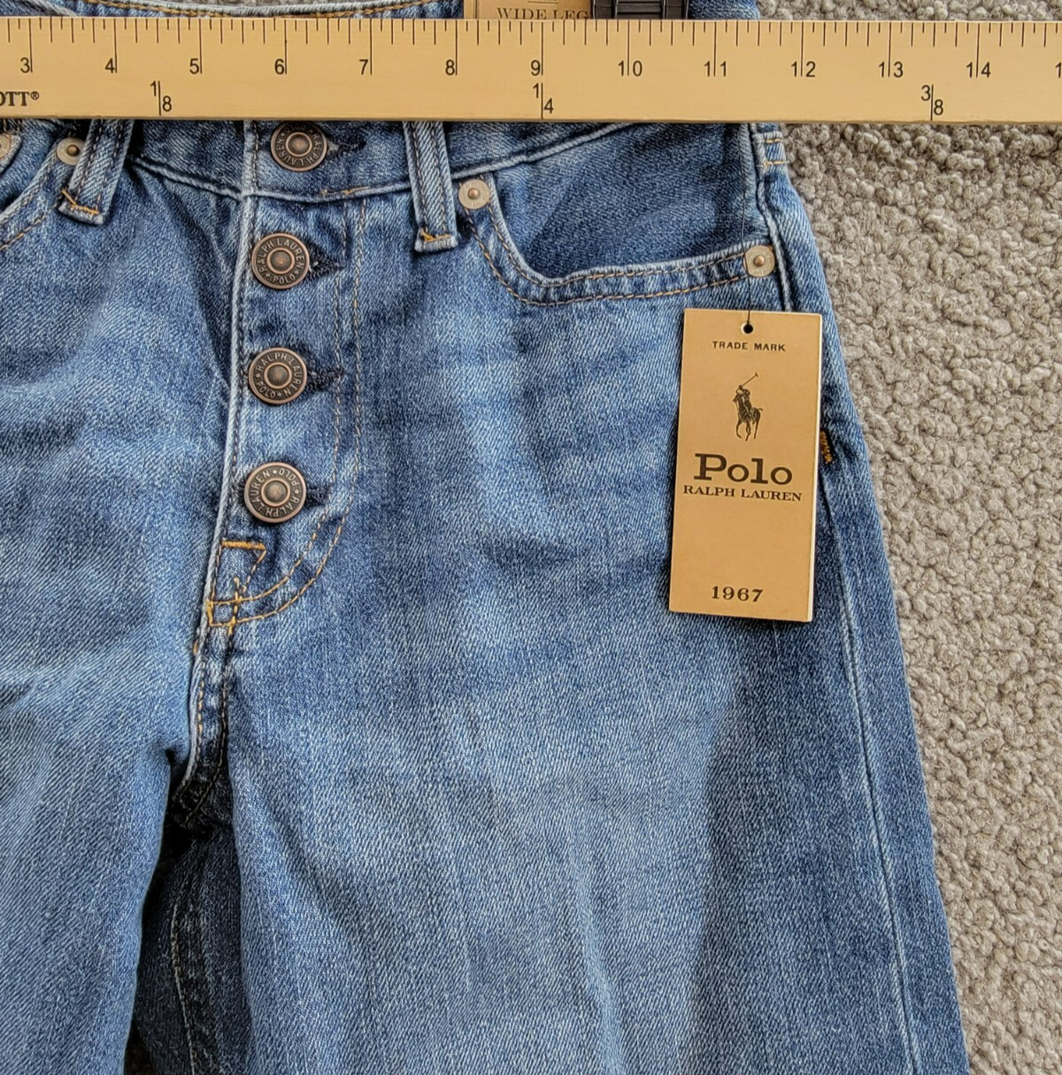 Polo Ralph Lauren Cropped Wide-leg Denim Jeans Girls 10 Blue Pocket Button Front - Picture 5 of 18
