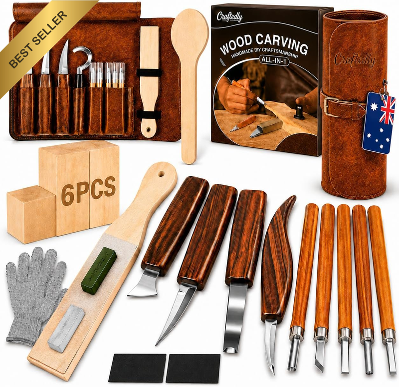 Wood Carving Kit, Premium Whittling Kit with Quality Carving Tools, Basswood Blo