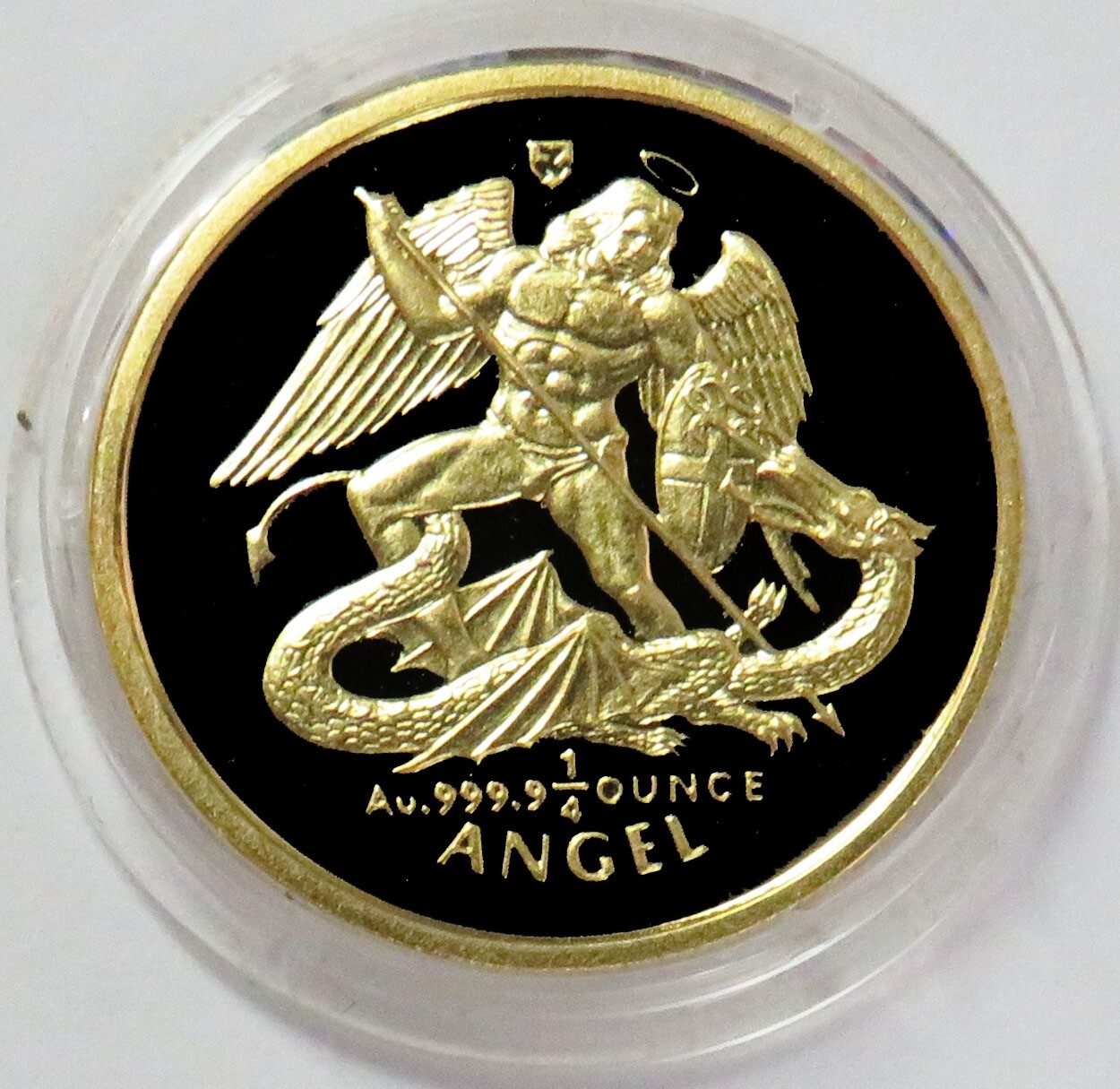 1995 GOLD ISLE OF MAN 1/4 ANGEL ARCHANGEL MICHAEL PROOF IN