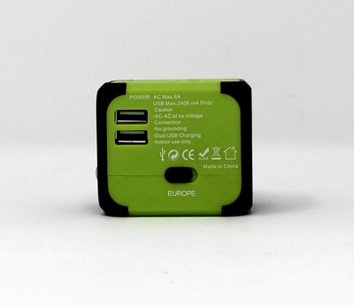 Uppel Travel Charger Adapter w USB, All in 1, Green