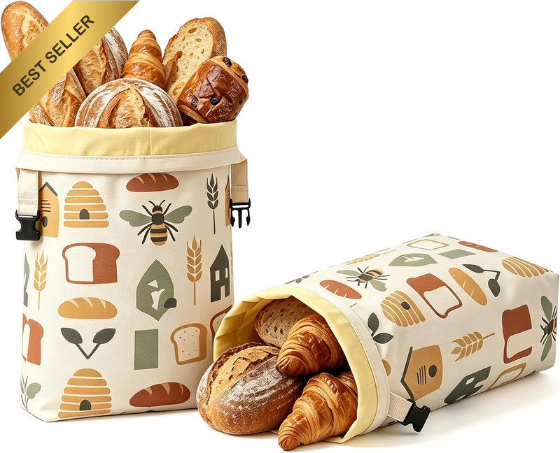 2 Pack Beeswax Bread Bags for Homemade Bread, Reusable Sourdough Bread Bag | 43
