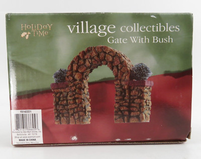 Holiday Time Village Collectibles - STONE ARCHWAY w/ BUSHS - 4'' Tall - Porcelain