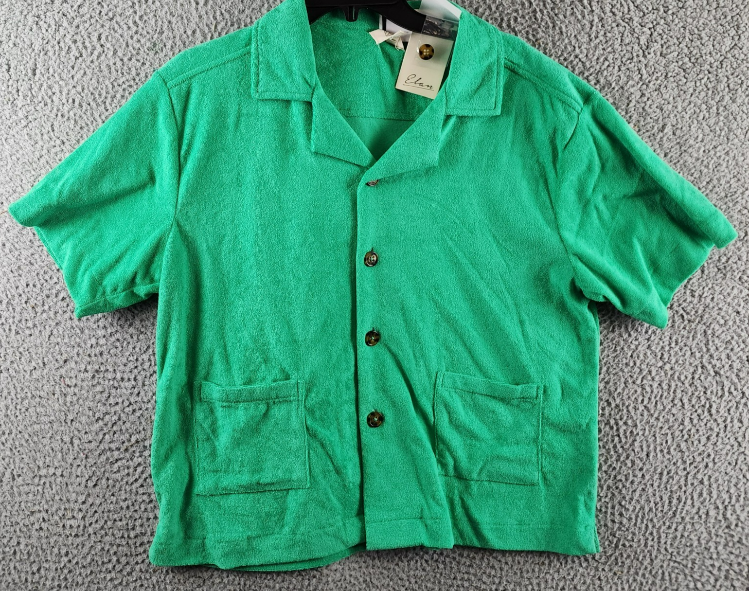 Elan Button Front Cover Up Shirt Women's S Green Bright Collared Pockets S/S - Picture 2 of 14
