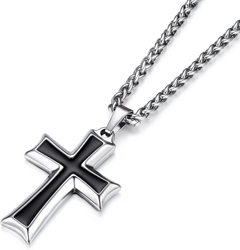 Mens Stainless Steel Cross Pendant Necklace Flower Basket Chain
