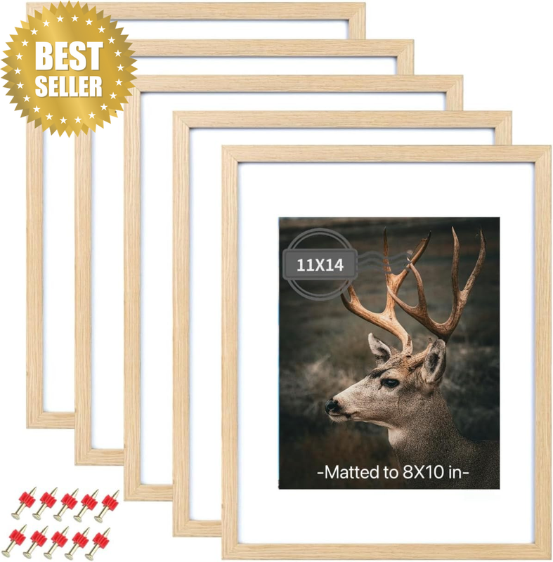 11X14 Picture Frame Set of 5, 14X11 Plexiglass Picture Frame for 8X10 with Mat o