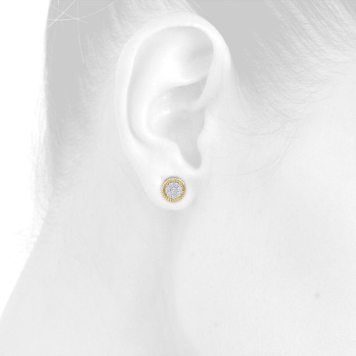 Pre-owned Jfl Diamonds & Timepieces 10k Yellow Gold Diamond 3d Circle Fluted Cluster Studs 8.25mm Earrings 3/4 Ct. In White