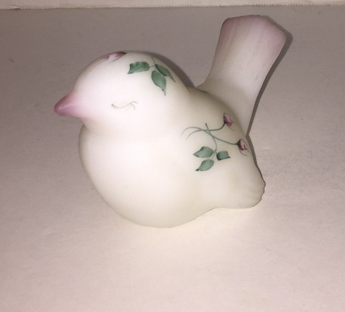 FENTON Art Glass Hand Painted Bird Figurine Floral Flowers Signed