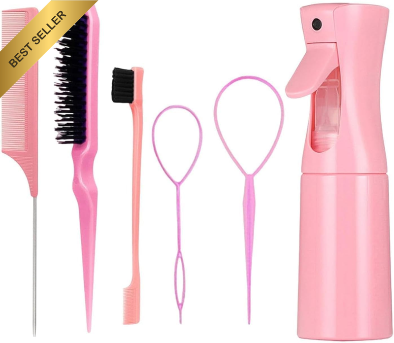 Hair Tail Tools Edge Control Brush Combs with 200Ml Hair Spray Bottle, 6Pcs Rat