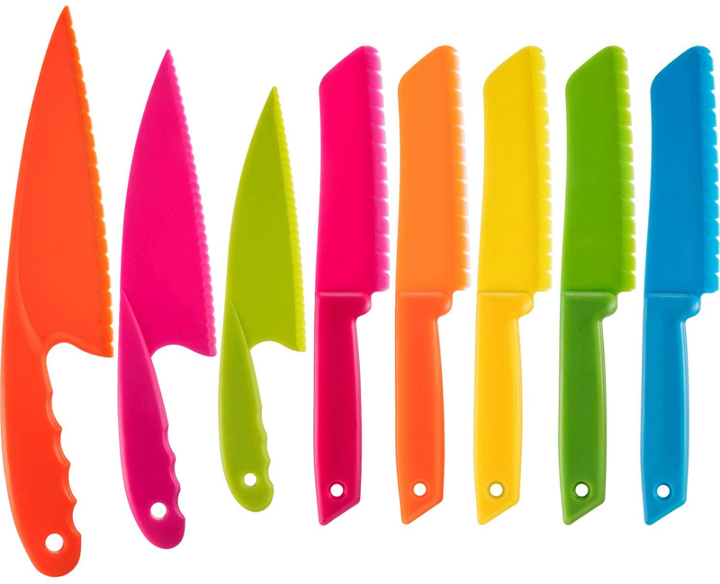 8 Pieces Kid Plastic Kitchen Knife Set, Children'S Safe Cooking Chef Nylon Knive