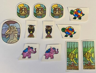 12 Vintage Animal Sticker Set Owl Turtle Unicorn Elephant Fish Assorted Lot