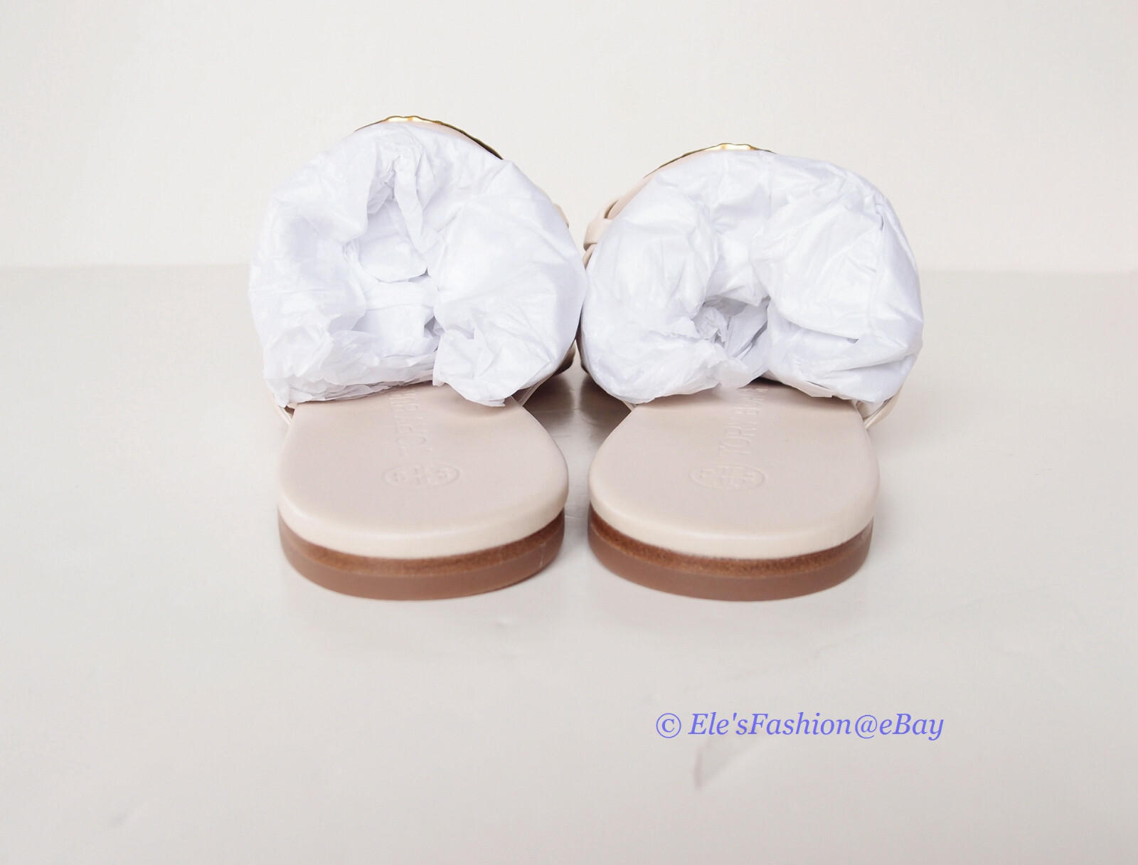 Pre-owned Tory Burch Jeweled Miller Leather Thong Sandal Brie Us 6.5 7 7.5 8 8.5 9 9.5 In Beige