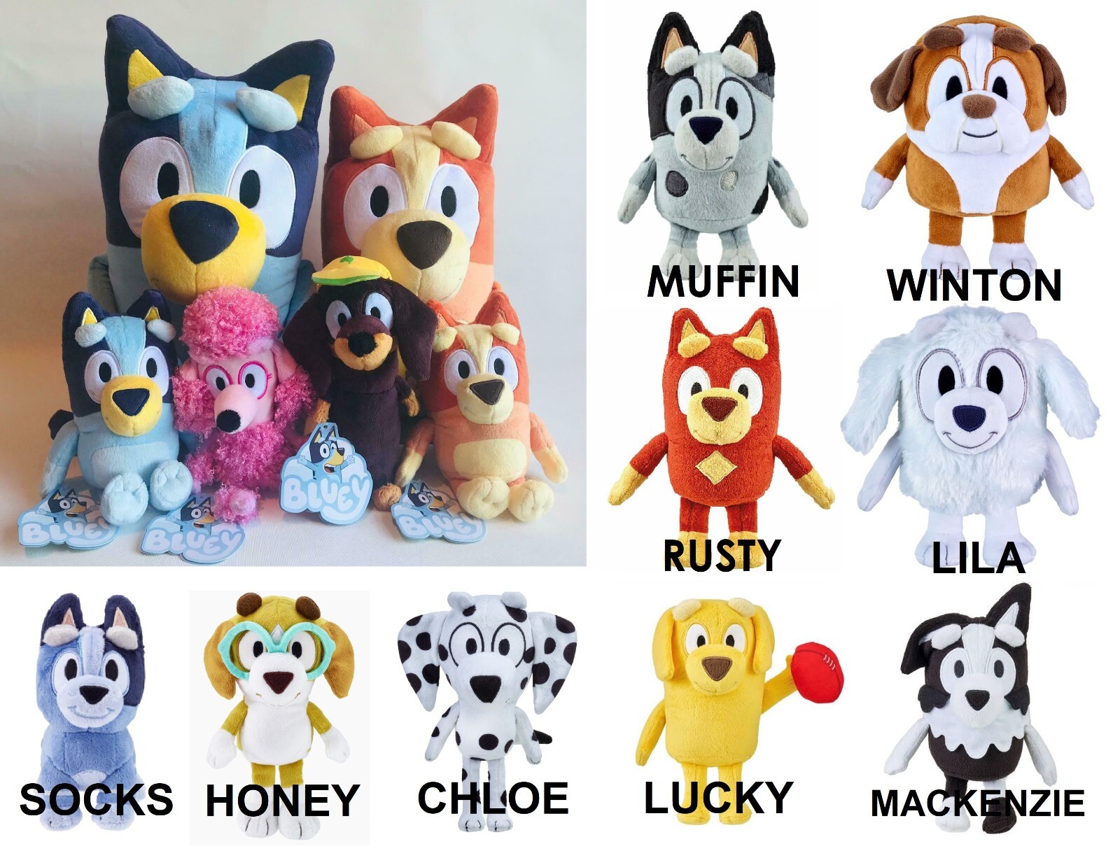 peluche bluey bingo coco snickers luck chloe rusty mackenzie peluche bluey bingo coco snickers luck chloe rusty mackenzie