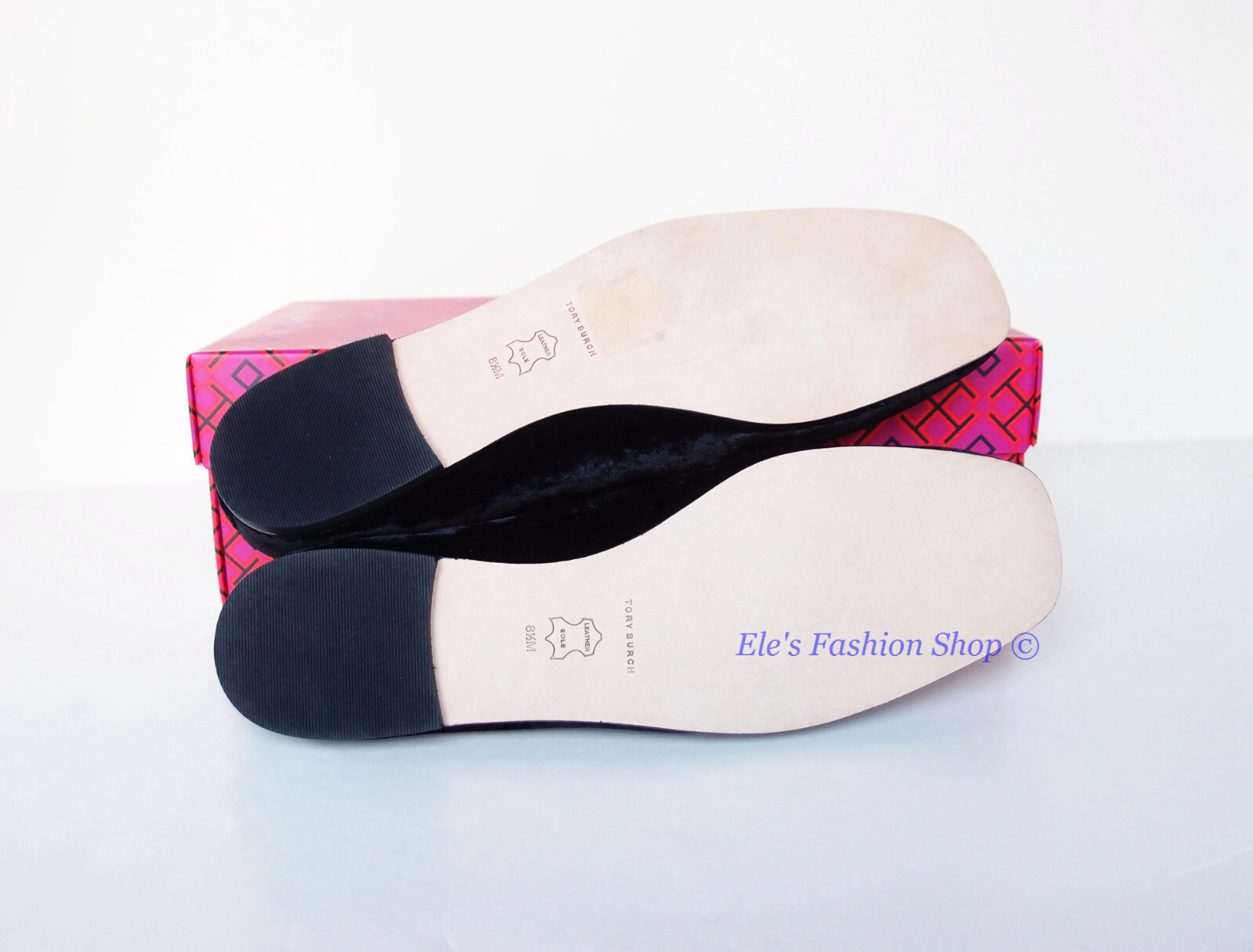 Pre-owned Tory Burch Eleanor Pave Crystal Logo Velvet Ballet Flat Black 7 7.5 8 8.5 9