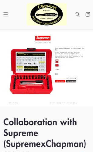 Supreme Chapman Red Screwdriver Set FW19 Tools Accessory New