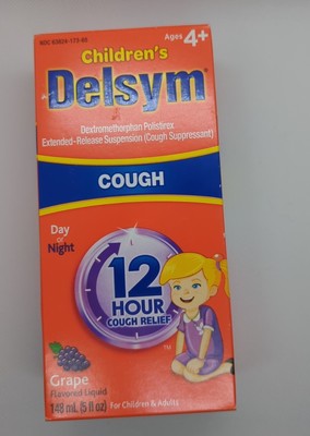 New Children's Delsym Grape liquid 12 Hour Cough Relief suppressant cold and flu