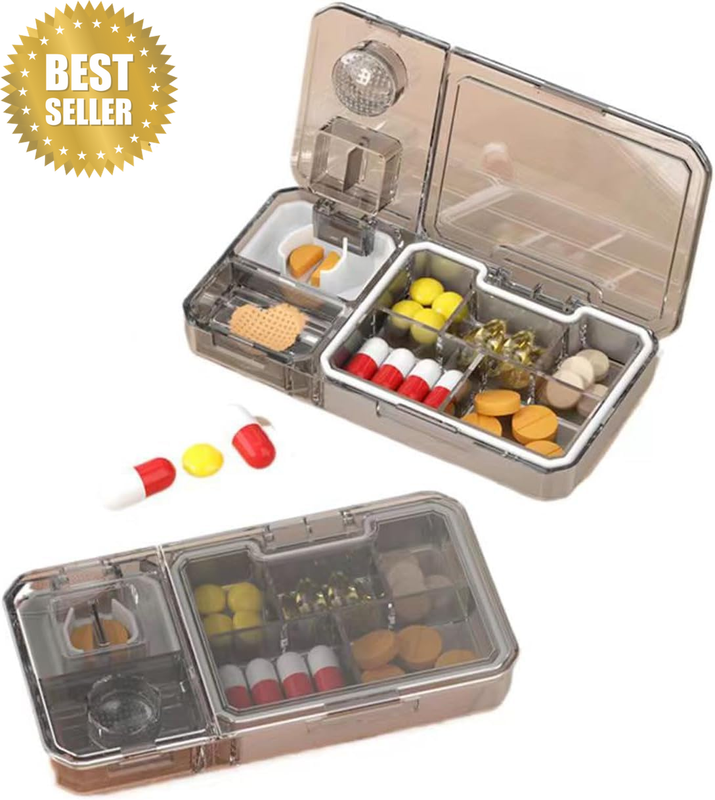 Three-In-One Portable Pill Organizer - Compact Medicine Box with Pill Splitter -