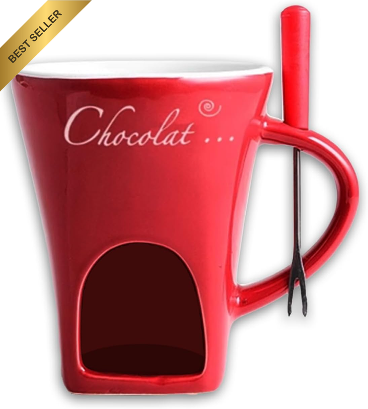 Chocolate Fondue Mug with Fork,Red Melting Cup for Cheese,Caramel Chocolate