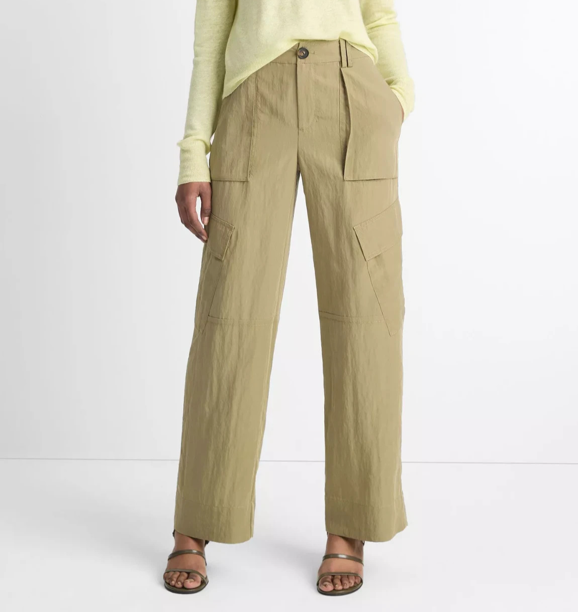 Vince Mid-Rise Fluid Cargo Pants Women 10 Earthly Zip Fly with Button Closure - Picture 1 of 18