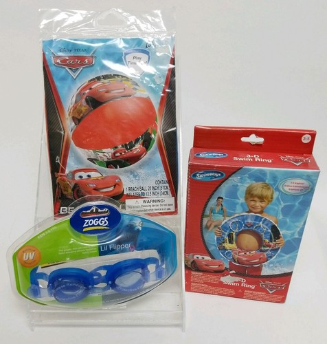 Disney Cars Swim Set, Beach Ball, Swim Ring And Zoggs Goggles, ages 3-5