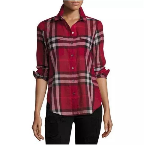 Burberry London Nova Check Lightweight Red Cotton Button Up