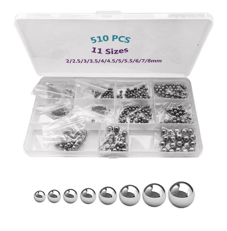 [510PCS] 11 Sizes Precision Steel Loose Bearing Ball Replacement Part, 2Mm-8Mm B